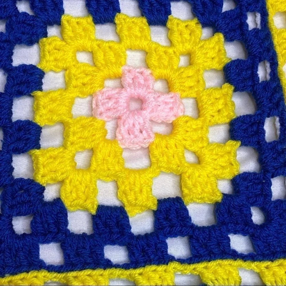 Hand crocheted granny square baby Afghan size 49” X 37”